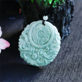 Natural Myanmar Emerald Double Dragon Eight Diagrams Pendant