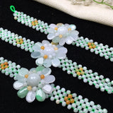 Myanmar Emerald Jadeite Jade Bracelet Sun Flower Beaded Bracelet