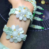 Myanmar Emerald Jadeite Jade Bracelet Sun Flower Beaded Bracelet