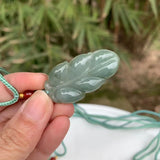 Natural Myanmar Emerald Jadeite Leaf Pendant Necklace Gift Women Jewellery