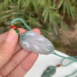 Natural Myanmar Emerald Jadeite Leaf Pendant Necklace Gift Women Jewellery