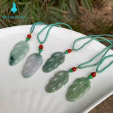 Natural Myanmar Emerald Jadeite Leaf Pendant Necklace Gift Women Jewellery