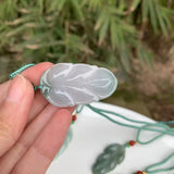 Natural Myanmar Emerald Jadeite Leaf Pendant Necklace Gift Women Jewellery