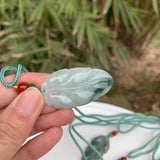 Natural Myanmar Emerald Jadeite Leaf Pendant Necklace Gift Women Jewellery