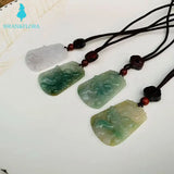 Natural Myanmar Emerald Jadeite Carved Pendant Necklace High-End Round Donut