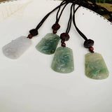 Natural Myanmar Emerald Jadeite Carved Pendant Necklace High-End Round Donut