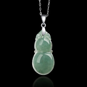 Natural Myanmar Jadeite Gourd Pendant S925 Silver Inlaid Ice Seed Oil Green Jade