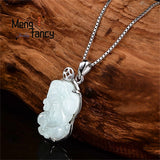 Natural Myanmar Jadeite Old Pit Pixiu S925 Silver Pendant Necklace
