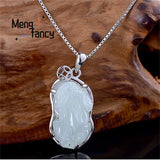 Natural Myanmar Jadeite Old Pit Pixiu S925 Silver Pendant Necklace