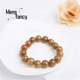 Natural Myanmar Red Yellow Jadeite Round Bead Bracelet Retro Ethnic Fine Jewelry