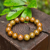 Natural Myanmar Red Yellow Jadeite Round Bead Bracelet Retro Ethnic Fine Jewelry