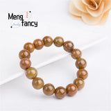 Natural Myanmar Red Yellow Jadeite Round Bead Bracelet Retro Ethnic Fine Jewelry