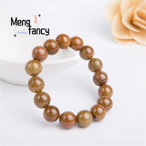 Natural Myanmar Red Yellow Jadeite Round Bead Bracelet Retro Ethnic Fine Jewelry