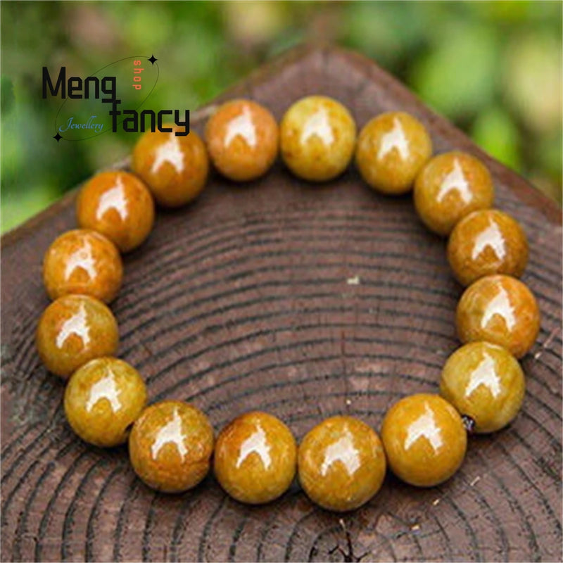 Natural Myanmar Red Yellow Jadeite Round Bead Bracelet Retro Ethnic Fine Jewelry