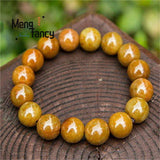 Natural Myanmar Red Yellow Jadeite Round Bead Bracelet Retro Ethnic Fine Jewelry