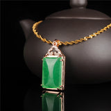 Myanmar Green Jade Pendant with 925 Sterling Silver Rose Necklace