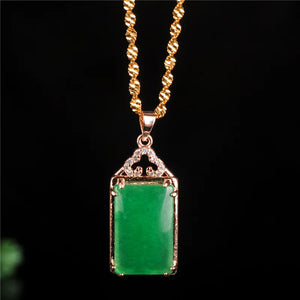 Myanmar Green Jade Pendant with 925 Sterling Silver Rose Necklace