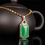 Myanmar Green Jade Pendant with 925 Sterling Silver Rose Necklace