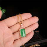 Myanmar Green Jade Pendant with 925 Sterling Silver Rose Necklace