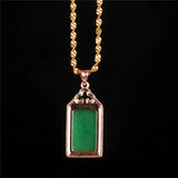 Myanmar Green Jade Pendant with 925 Sterling Silver Rose Necklace