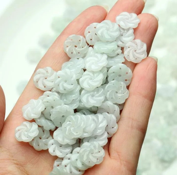 Natural Myanmar Jadeite Flower Beads DIY Bracelets Necklace Jade Accessories