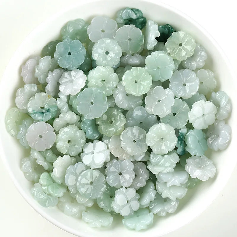 Natural Myanmar jadeite handcarved flower DIY real jade bracelets necklace