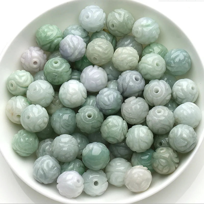 Natural Myanmar Jadeite Round Beads DIY Bracelets Necklace Jade Accessories