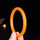 Natural Yellow Dragon Jade Hand Carved Round Bar Bracelet