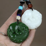 Natural Nephrite Brave Troops Car Keychain Green Beads Key Chain