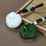 Natural Nephrite Brave Troops Car Keychain Green Beads Key Chain