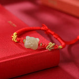 Nephrite Jade Zodiac Tiger Lucky Knot Bracelet