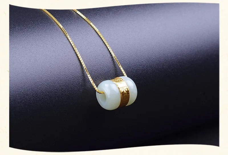 Natural Nephrite Pure Inlaid Pendant Necklace Jewelry Transfer Bead Jade Charms