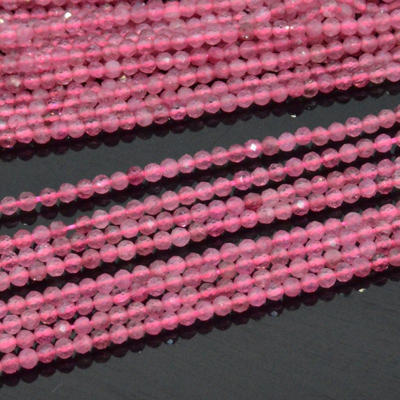Natural Pink Tourmaline Faceted Round Beads 2mm