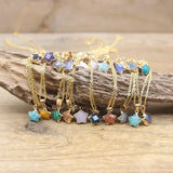 Natural Amethysts Agates Turquoises Star Shape Pendant Necklace