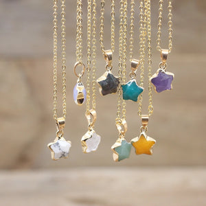 Natural Amethysts Agates Turquoises Star Shape Pendant Necklace