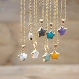 Natural Amethysts Agates Turquoises Star Shape Pendant Necklace