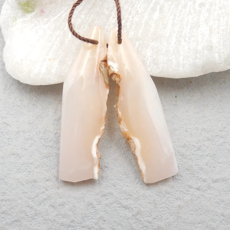Natural Pink Opal Earring Beads Pair, Semi-Precious Stones, Jewelry Accessories