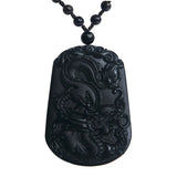 Dragon Obsidian Pendant Necklace Jewelry Luck Love Gift 49x33x10mm