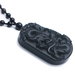 Dragon Obsidian Pendant Necklace Jewelry Luck Love Gift 49x33x10mm