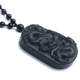 Dragon Obsidian Pendant Necklace Jewelry Luck Love Gift 49x33x10mm