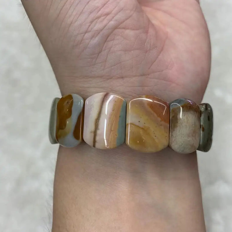 Ocean Agates Stone Beads Bracelet Natural Gem Jewelry Bangle