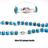 Ocean Apatite Chakra Necklace Silver 925 Gem Beads 8mm Handmade Jewelry