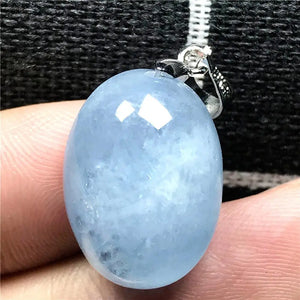 Ocean Aquamarine Beads Necklace Pendant Crystal Stone Silver 19x13x9mm Jewelry