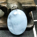Aquamarine Beads Necklace Pendant for Woman Man Crystal Silver 22x17x9mm