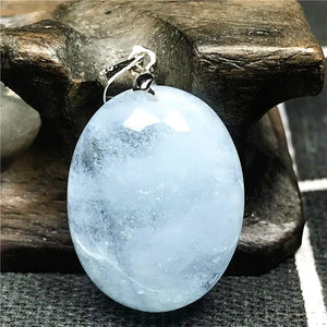 Aquamarine Beads Necklace Pendant for Woman Man Crystal Silver 22x17x9mm