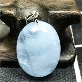 Aquamarine Beads Necklace Pendant for Woman Man Crystal Silver 22x17x9mm