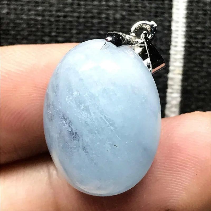 Natural Aquamarine Necklace Pendant Crystal Silver Oval Beads Jewelry AAAAA