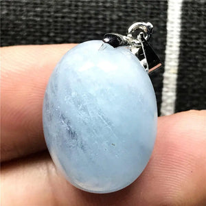 Natural Aquamarine Necklace Pendant Crystal Silver Oval Beads Jewelry AAAAA