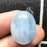 Natural Ocean Aquamarine Necklace Pendant Silver Oval Beads Gemstone