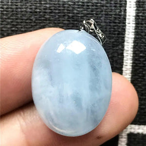 Natural Ocean Aquamarine Necklace Pendant Silver Oval Beads Gemstone